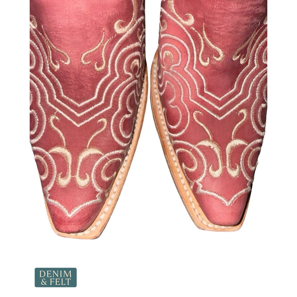 NEW Circle G by Corral Red Leather Western Embroidered Snip Toe Ankle Boots 7.5 - Picture 4 of 10